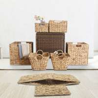 Handmade woven seagrass rope wooden willow bathroom laundry storage basket