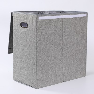 High quality foldable linen double layer laundry basket with lid