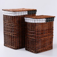 China Factory Price Cheap Wicker With Lid Antique Grey Color Wholesale Willow Laundry Baskets