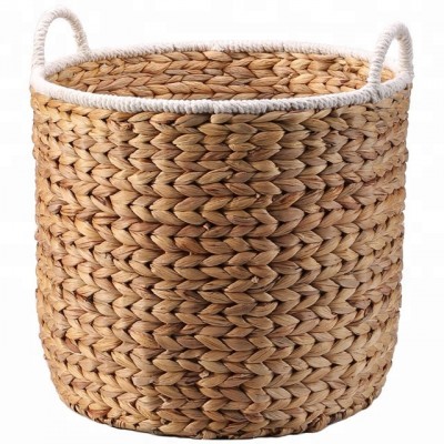 handmade natural large round flower water hyacinth seagrass straw woven laundry beach basket with handle