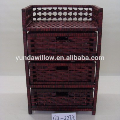 Woven Storage Drawer Cabinet Wood Frame&Paper Strip 3 Drawers